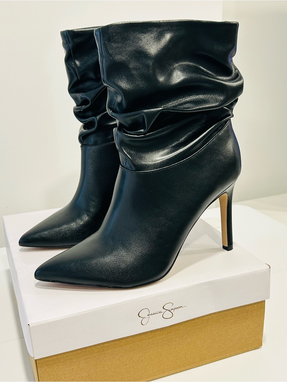 Worn once! Jessica Simpson Black Slouchy Pointed-Toe Stiletto Booties 9.5
